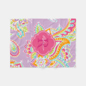 Roze en Lila Boho Paisley Monogrammed Fleece Deken (Voorkant (Horizontaal))