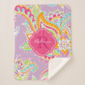 Roze en Lila Boho Paisley Monogrammed Sherpa Deken (Voorkant)