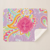 Roze en Lila Boho Paisley Monogrammed Sherpa Deken (Voorkant (horizontaal))