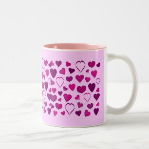  roze en lila cartoon harten mok