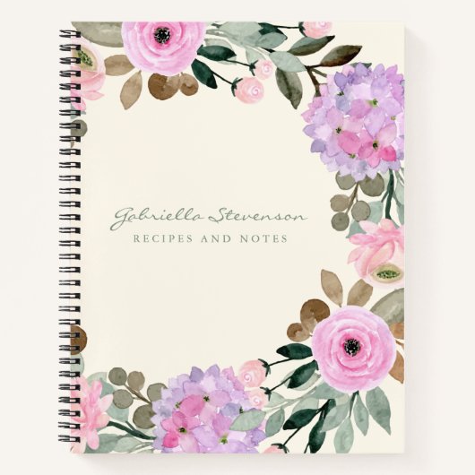 Roze en Lila Floral Wreath Personalized Recipe Notitieboek (Voorkant)