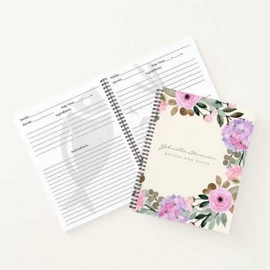 Roze en Lila Floral Wreath Personalized Recipe Notitieboek (Binnen)