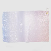 Roze en Lila Glitter Bokeh Modern Gepersonaliseerd Golfhanddoek (Horizontaal)