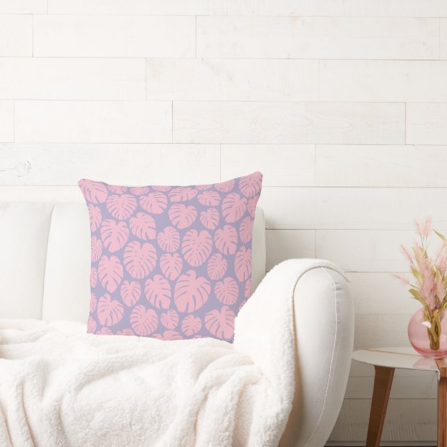 Roze en lila Monstera-bladeren Kussen (Bank)