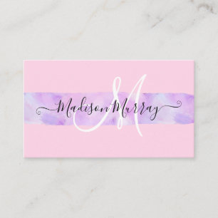 Roze en lila paarse eenhoorn monogram naam visitekaartje