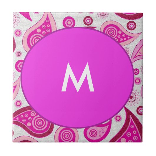 Roze en lila paisleymonogram tegeltje (Voorkant)