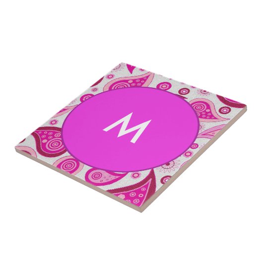 Roze en lila paisleymonogram tegeltje (Zijkant)