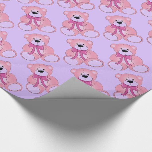 Roze en Lila Teddy Bear Pattern Wrapping Paper Cadeaupapier (Hoek)