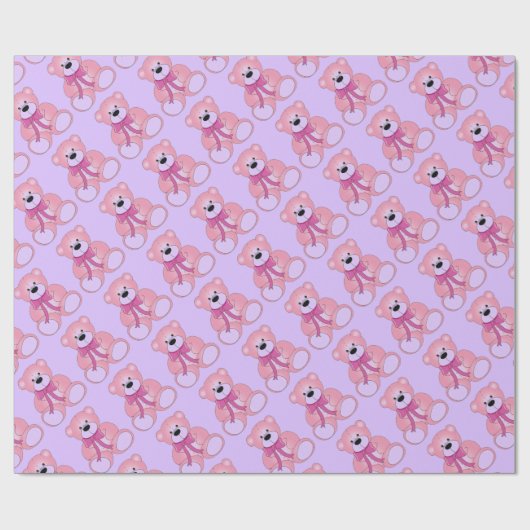 Roze en Lila Teddy Bear Pattern Wrapping Paper Cadeaupapier (Vlak)