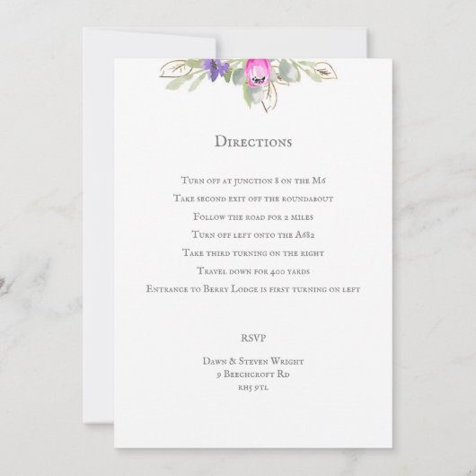 , roze en lila tulp van de waterverf kaart (Achterkant)