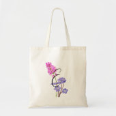 Roze en lila wilde bloemen met initiaal 1 kant tote bag (Voorkant)