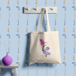 Roze en lila wilde bloemen met je initiaal. tote bag