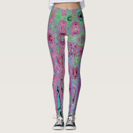 Roze en Lime Green Groovy Abstracte atoomgolven Leggings