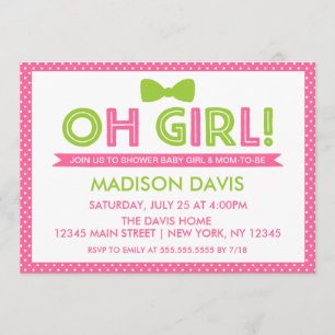 Roze en Lime Green Polka Dot Oh Girl Baby shower Kaart