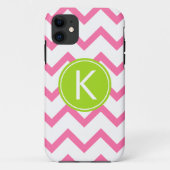 Roze en Limoen Chevron Stripes Monogram Hoesje (Achterkant)