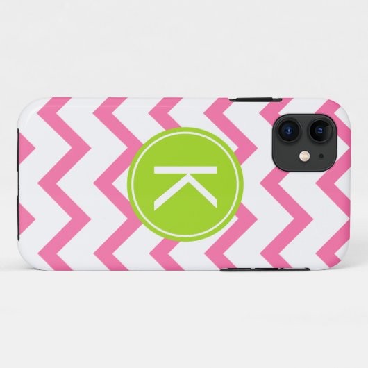 Roze en Limoen Chevron Stripes Monogram Hoesje (Achterkant (horizontaal))