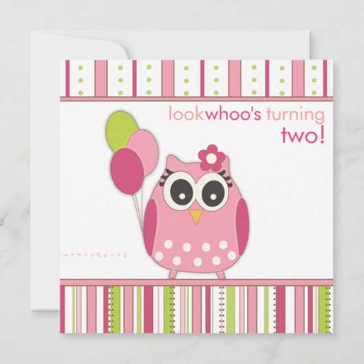 Roze en Limoen Girly Owl Birthday Party Invitation Kaart (Achterkant)