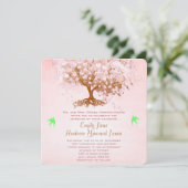 Roze en Limoen Heart Leaf Tree Wedding Invitations Kaart (Staand voorkant)