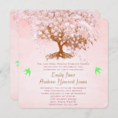 Roze en Limoen Heart Leaf Tree Wedding Invitations Kaart (Voorkant / Achterkant)