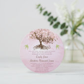 Roze en Limoen Heart Leaf Tree Wedding Invitations Kaart (Staand voorkant)