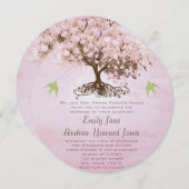 Roze en Limoen Heart Leaf Tree Wedding Invitations Kaart (Voorkant / Achterkant)