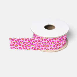 Roze en Limoen Leopard Cheetah Print Grosgrain Lint