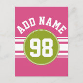 Roze en Limoen Sport Jersey - Aangepast nummer Briefkaart (Voorkant)
