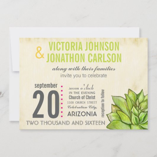 Roze en Limoen Succulent Modern Typografie Weddens Kaart (Voorkant)