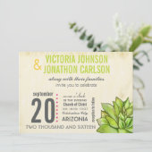 Roze en Limoen Succulent Modern Typografie Weddens Kaart (Staand voorkant)