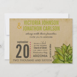 Roze en Limoen Succulent Modern Typografie Weddens Kaart