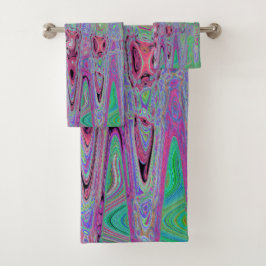 Roze en limoengroene groovy abstracte atomaire gol bad handdoek