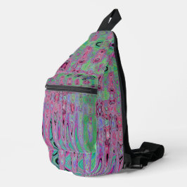 Roze en limoengroene groovy abstracte atomaire gol sling bag