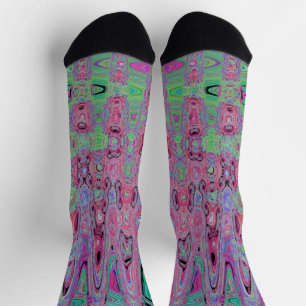 Roze en limoengroene groovy abstracte atomaire gol sokken