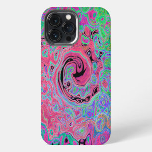 Roze en limoengroene groovy abstracte retro draaik iPhone 13 pro max hoesje