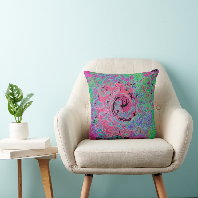 Roze en limoengroene groovy abstracte retro draaik kussen (Stoel)