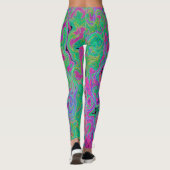 Roze en limoengroene groovy abstracte retro draaik leggings (Achterkant)