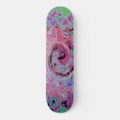 Roze en limoengroene groovy abstracte retro draaik persoonlijk skateboard (Voorkant)