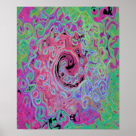 Roze en limoengroene groovy abstracte retro draaik poster (Voorkant)