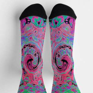 Roze en limoengroene groovy abstracte retro draaik sokken
