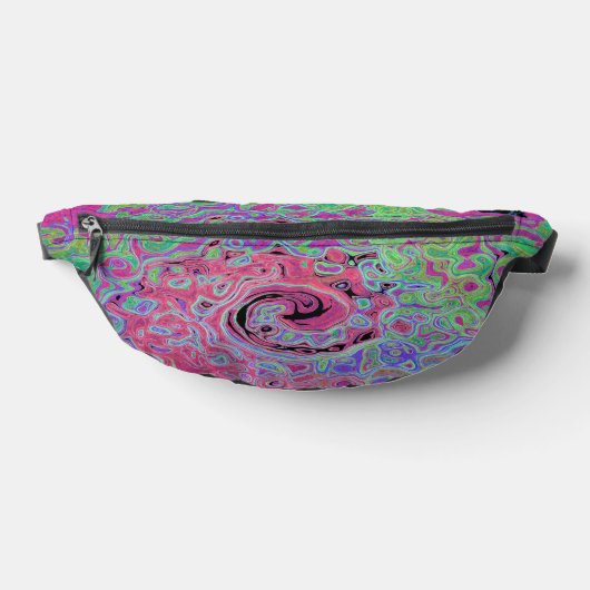Roze en limoengroene groovy abstracte retro wervel heuptasje (Liggend)