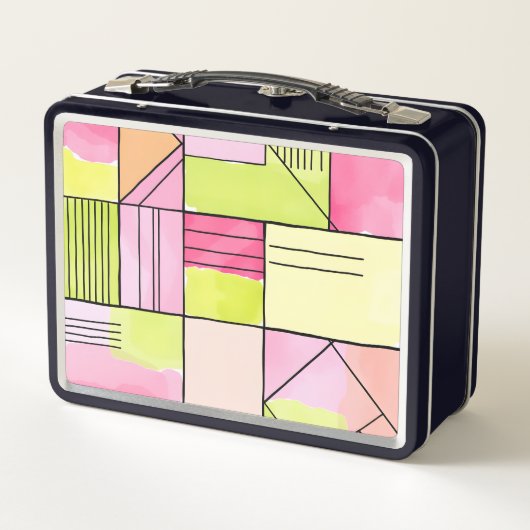 Roze en limoengroene patchwork abstract (Achterkant)