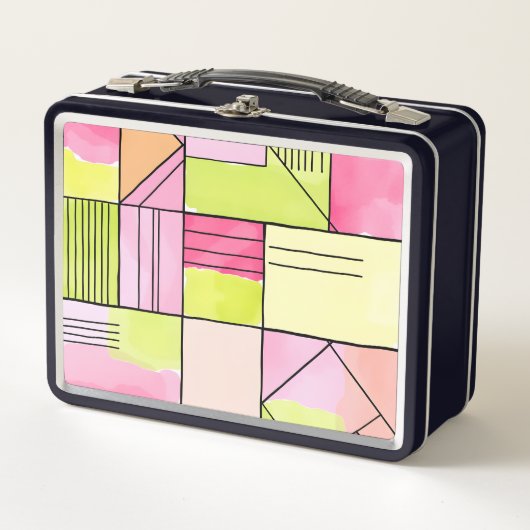 Roze en limoengroene patchwork abstract (Voorkant)