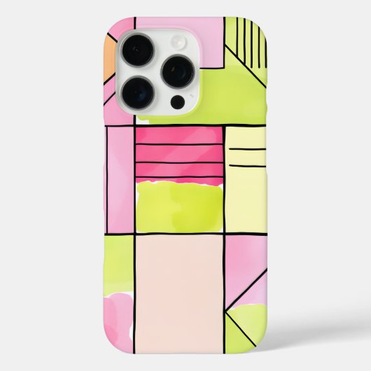 Roze en limoengroene patchwork abstract Case-Mate iPhone case (Achterkant)