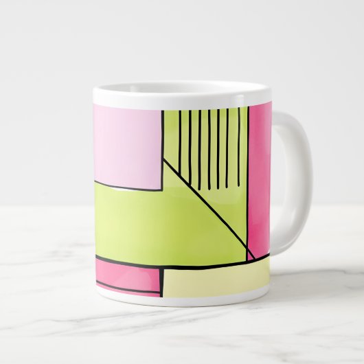 Roze en limoengroene patchwork abstract grote koffiekop (Voorkant rechts)