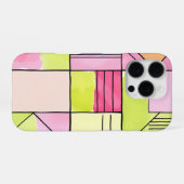 Roze en limoengroene patchwork abstract iPhone hoesje (Achterkant horizontaal)