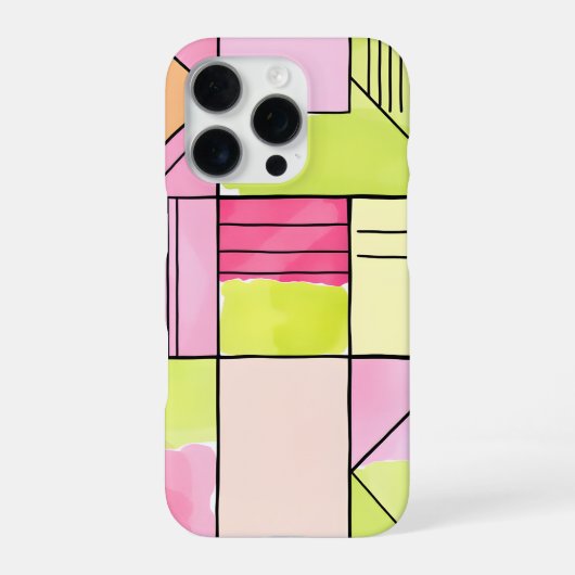 Roze en limoengroene patchwork abstract iPhone hoesje (Achterkant)