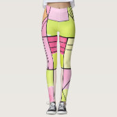 Roze en limoengroene patchwork abstract leggings (Voorkant)