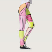 Roze en limoengroene patchwork abstract leggings (Rechts)