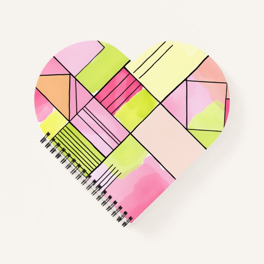 Roze en limoengroene patchwork abstract notitieboek (Voorkant)