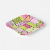 Roze en limoengroene patchwork abstract papieren bordje (Gebogen)